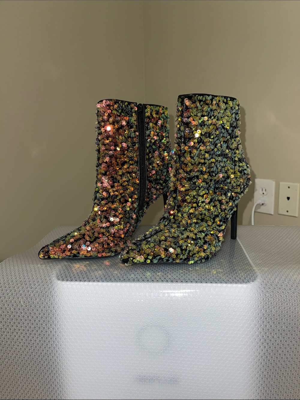 INC International Concepts Multicolor Sequin Pointed-Ankle Boots
